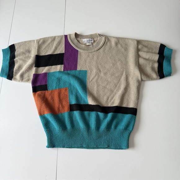 Carriage Court Sweaters - Vtg Carriage Court Color Block Patch Sweater Shirt Grandma Retro Mid Century S